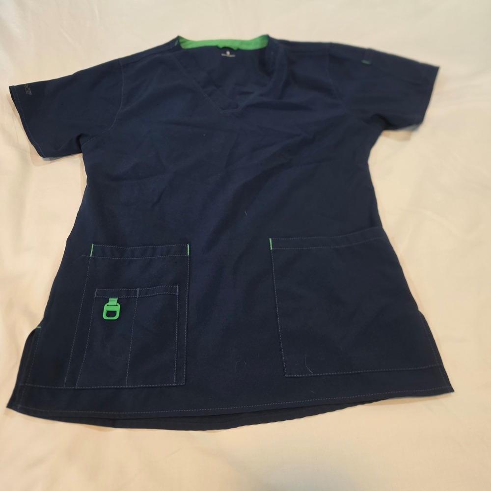 Carhartt Force Scrub Top Women Small Navy Blue Excellent V-Neck C12110